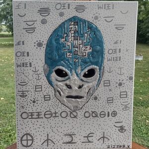 Abstract Alien Art Canvas in Blue and Gray